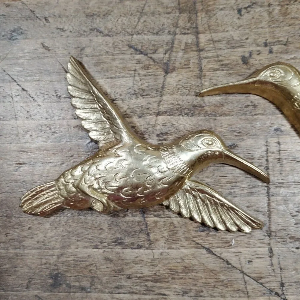 Two Vintage Homco Gold Hummingbirds Wall Art Hanging Decor Birds USA Lot